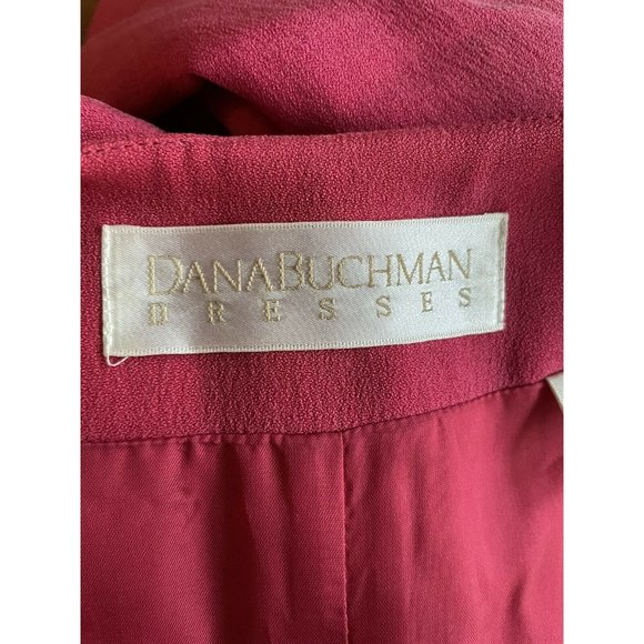Dana Buchman Coral Pink Silk Wrap Dress Women's Sz 8 Long Sleeve Gold Beaded Tie - Picture 9 of 10